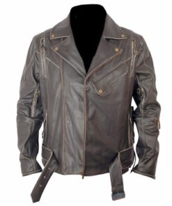 Terminator Distressed Black Biker Leather Jacket