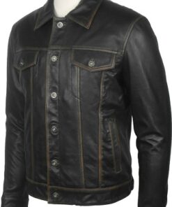 Trucker Black Genuine Leather Jacket