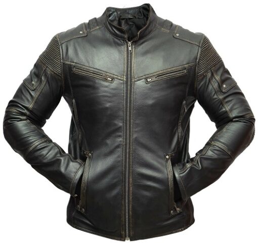 Vintage Motorcycle Distressed Black Genuine Leather Jacket