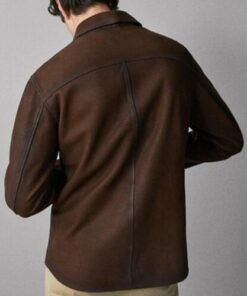 Washed And Waxed Genuine Lambskin Leather Brown Green Shirt