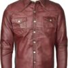 Washed And Waxed Genuine Lambskin Leather Burgundy Shirt