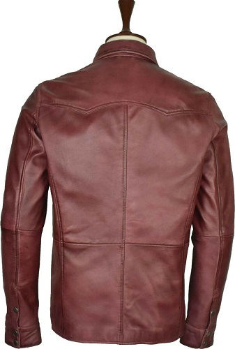 Washed And Waxed Genuine Lambskin Leather Burgundy Shirt