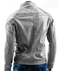 Waxed Vintage Wrinkled Distressed Grey Genuine Leather Jacket