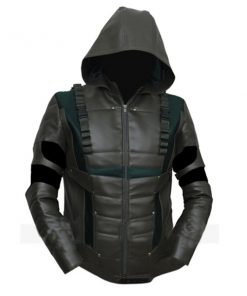 Arrow Green Faux Leather Jacket Stephen Amell With Hoodie