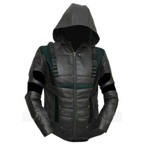 Arrow Green Faux Leather Jacket Stephen Amell With Hoodie