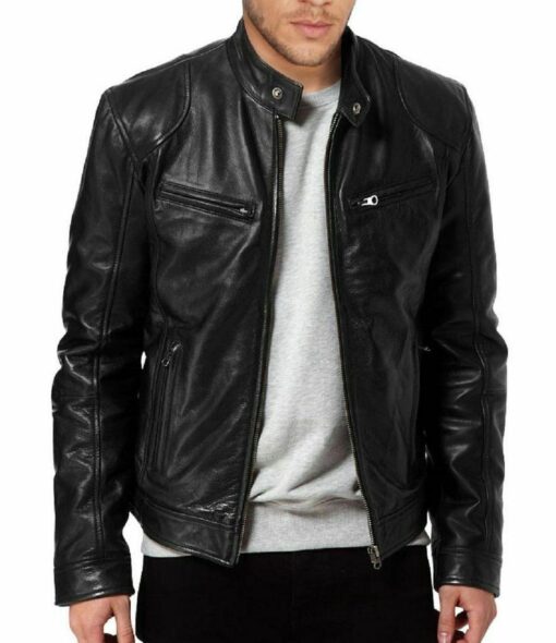 Cafe Racer Biker Genuine Sheepskin Leather Jacket