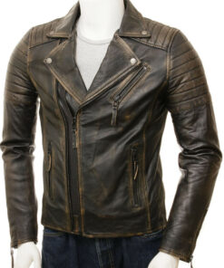 Cafe Racer Distressed Black Faded Seams Genuine Leather Jacket