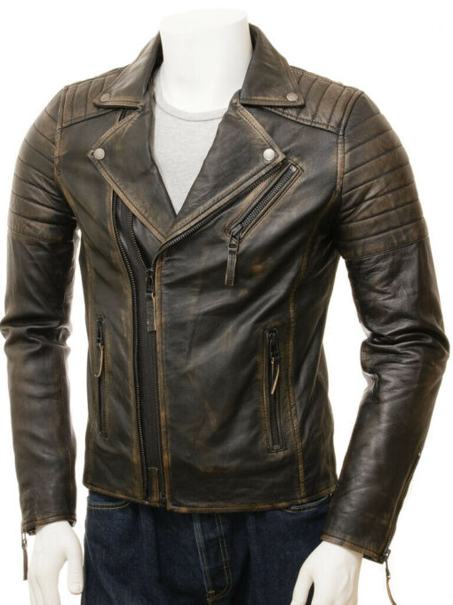 Cafe Racer Distressed Black Faded Seams Genuine Leather Jacket