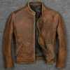 Cafe Racer Distressed Tan Brown Genuine Biker Leather Jacket
