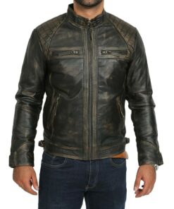 Cafe Racer Motorcycle Distressed Black Genuine Leather Jacket 1