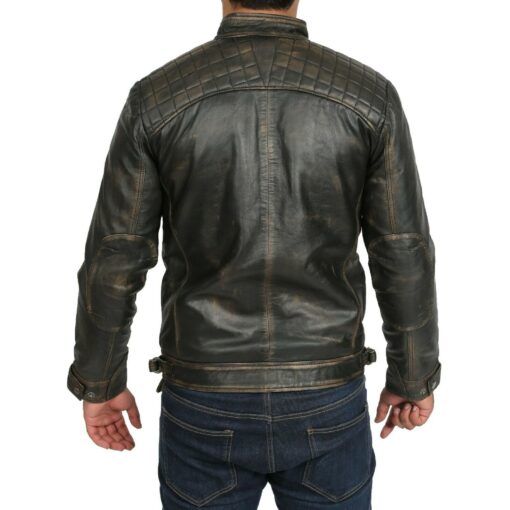 Cafe Racer Motorcycle Distressed Black Genuine Leather Jacket 1