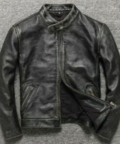 Cafe Racer Vintage Motorcycle Black Waxed Genuine Leather Jacket
