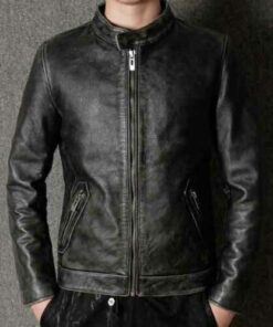 Cafe Racer Vintage Motorcycle Black Waxed Genuine Leather Jacket