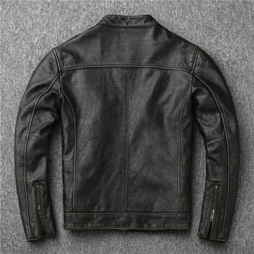 Cafe Racer Vintage Motorcycle Black Waxed Genuine Leather Jacket