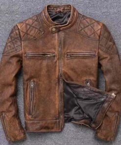 Cafe Racer Vintage Motorcycle Distressed Tan Brown Leather Jacket 1