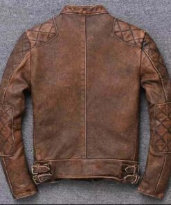 Cafe Racer Vintage Motorcycle Distressed Tan Brown Leather Jacket 1