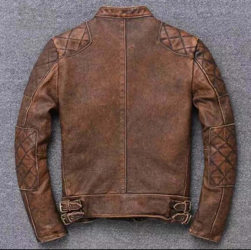 Cafe Racer Vintage Motorcycle Distressed Tan Brown Leather Jacket 1