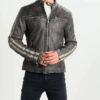 Cafe Racer Washed Wrinkled Distressed Black Genuine Leather Jacket