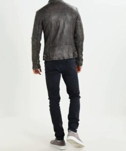 Cafe Racer Washed Wrinkled Distressed Black Genuine Leather Jacket