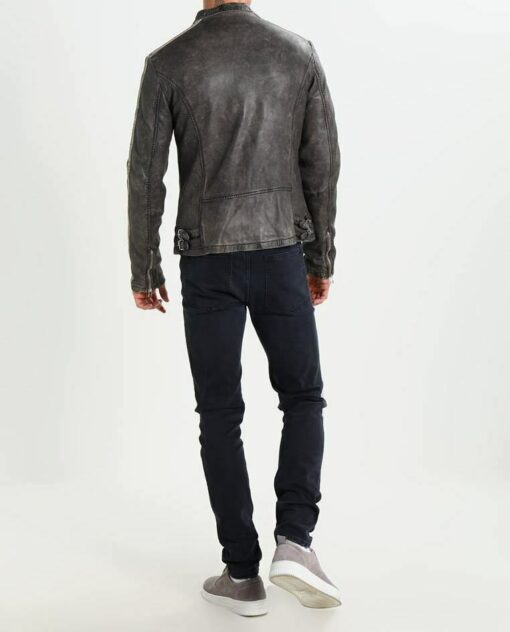 Cafe Racer Washed Wrinkled Distressed Black Genuine Leather Jacket