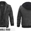 Distressed Black Biker Genuine Leather Hooded Bomber Jacket