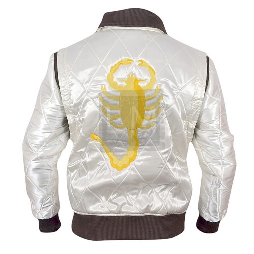 Drive White Satin Jacket with Golden Scorpion Embroidery Drive Ryan Gosling