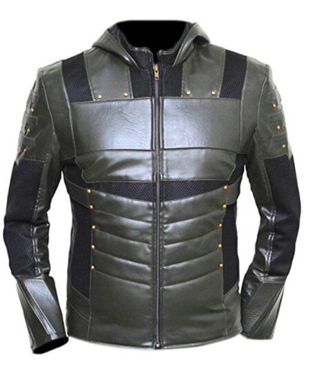 Green Arrow Faux Leather Hoodie