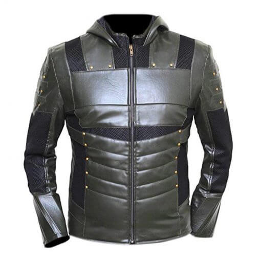 Green Arrow Faux Leather Hoodie