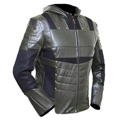 Green Arrow Faux Leather Hoodie 2