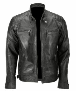 Mens Biker Vintage Cafe Racer Waxed Black Genuine Leather Jacket 1