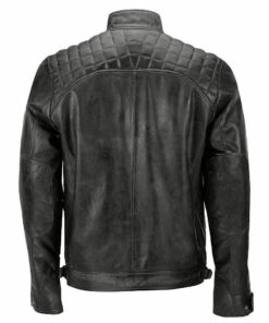 Mens Biker Vintage Cafe Racer Waxed Black Genuine Leather Jacket 1