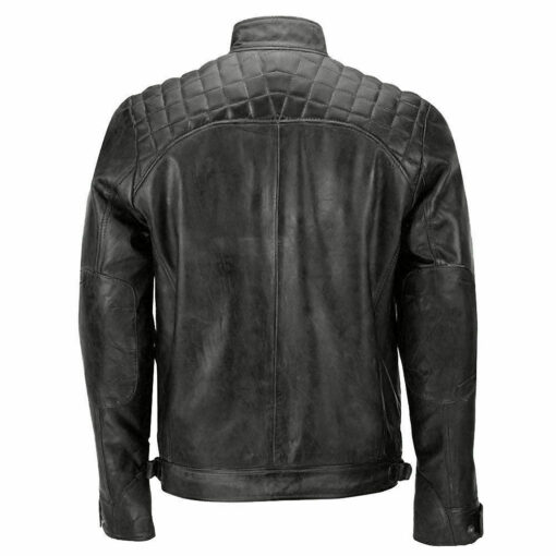 Mens Biker Vintage Cafe Racer Waxed Black Genuine Leather Jacket 1
