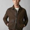 Mens Brown Bomber Genuine Suede Leather Jacket