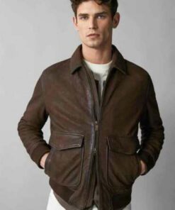 Mens Brown Bomber Genuine Suede Leather Jacket