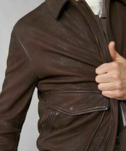 Mens Brown Bomber Genuine Suede Leather Jacket