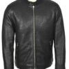Mens Cafe Racer Black Genuine Sheepskin Leather Jacket
