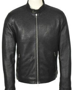 Mens Cafe Racer Black Genuine Sheepskin Leather Jacket