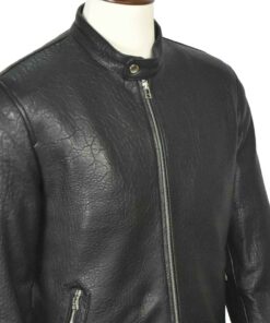 Mens Cafe Racer Black Genuine Sheepskin Leather Jacket