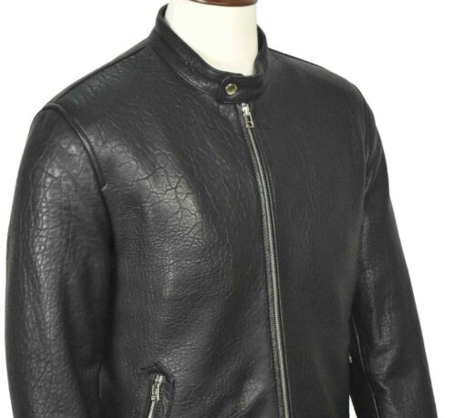 Mens Cafe Racer Black Genuine Sheepskin Leather Jacket