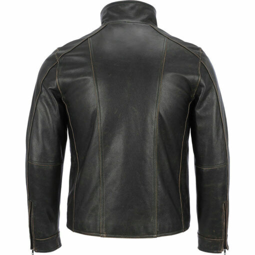 Mens Cafe Racer Distressed Black Genuine Sheepskin Leather Jacket 1
