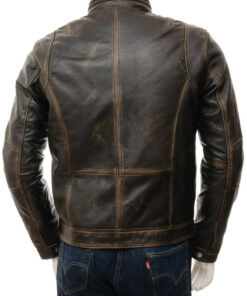 Mens Vintage Distressed Faded Seams Cafe Racer Genuine Leather Jacket