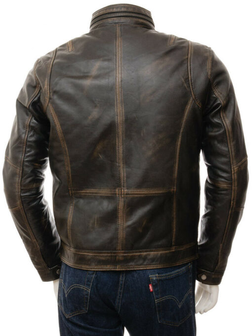 Mens Vintage Distressed Faded Seams Cafe Racer Genuine Leather Jacket
