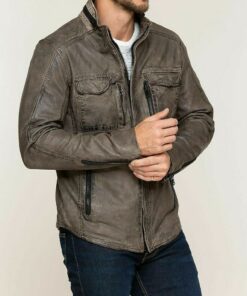 Motorcycle Biker Beige Brown Vintage Genuine Leather Jacket