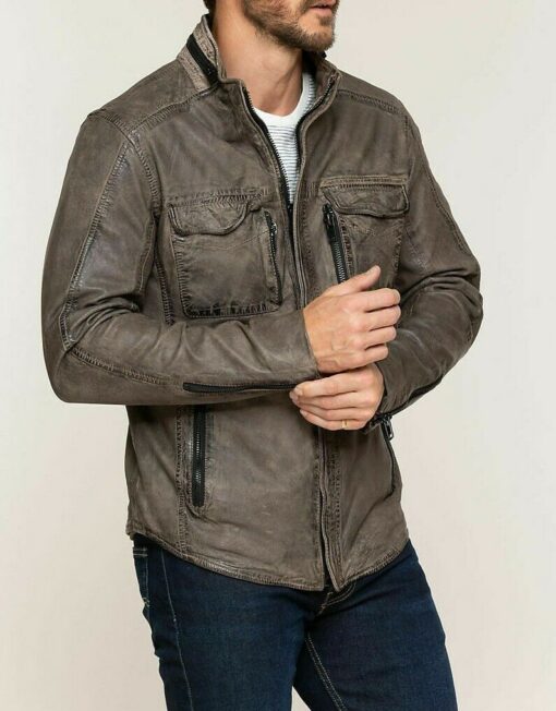 Motorcycle Biker Beige Brown Vintage Genuine Leather Jacket