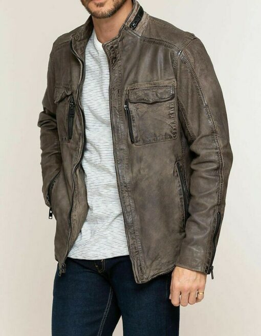 Motorcycle Biker Beige Brown Vintage Genuine Leather Jacket