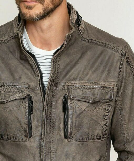 Motorcycle Biker Beige Brown Vintage Genuine Leather Jacket