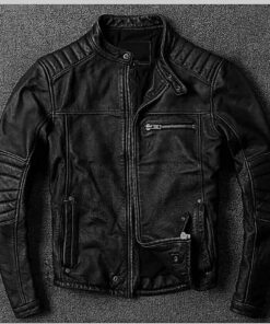 Motorcycle Biker Vintage Cafe Racer Distressed Black Genuine Leather Jacket 1