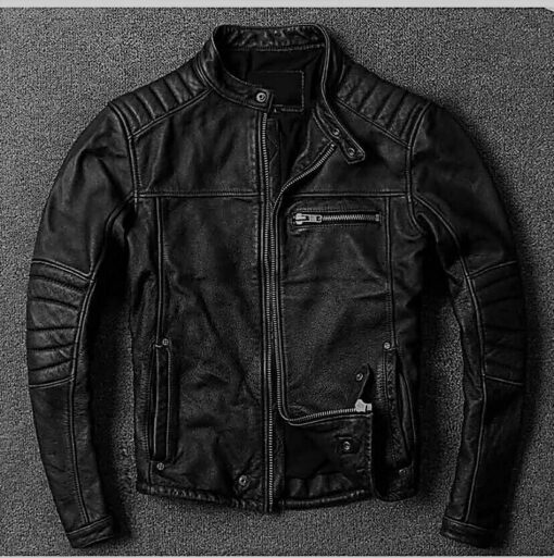 Motorcycle Biker Vintage Cafe Racer Distressed Black Genuine Leather Jacket 1