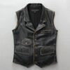 Motorcycle Biker Vintage Cafe Racer Distressed Black Genuine Leather Vest