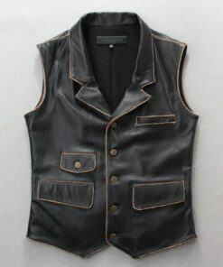 Motorcycle Biker Vintage Cafe Racer Distressed Black Genuine Leather Vest